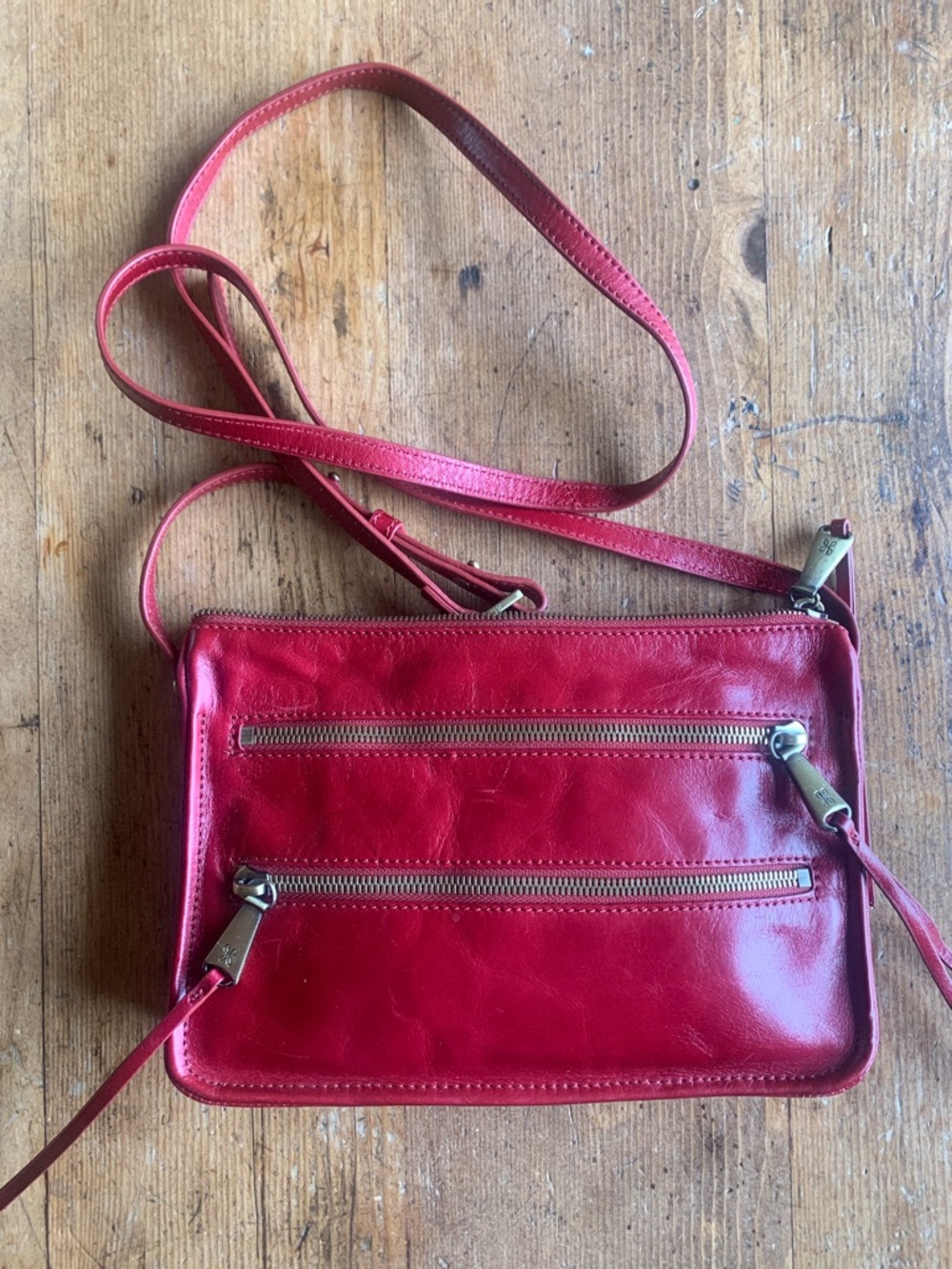 HOBO Red Leather Crossbody with Dual Front Zips - Picture 4 of 16